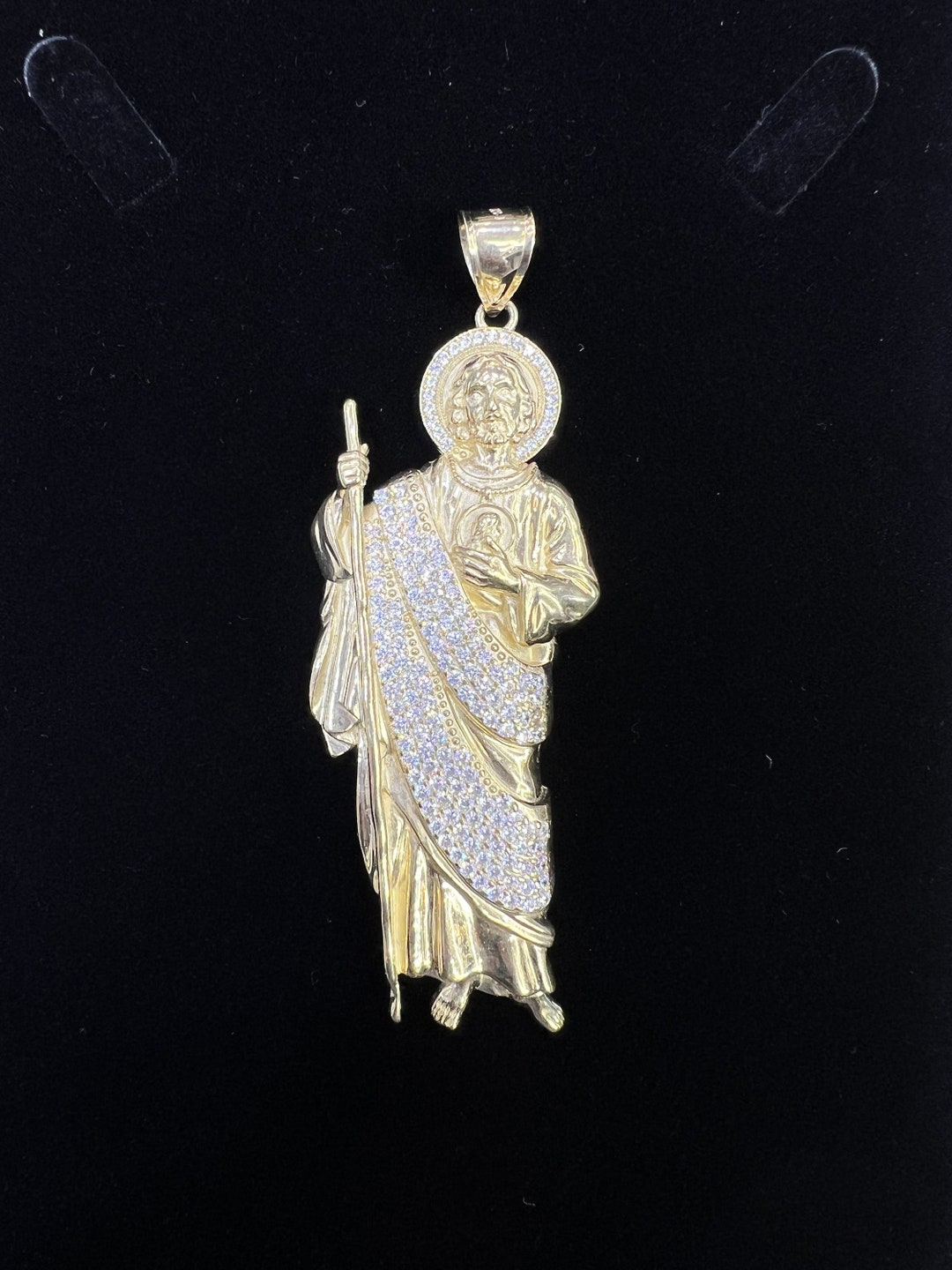 14k Yellow Gold Saint Jude Pendant With White CZ - Religious Patron ...
