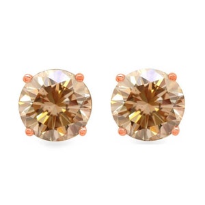 0.55ct Natural Champagne Round Diamond Stud Earrings 14k Rose Gold