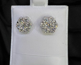 Flower Shaped Natural Diamonds Cluster Stud Earrings, 14k White Gold, 2.40ct, VS Diamonds, Genuine Diamonds Studs, Unisex