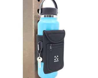 Gym Mate Magnetic Water Bottle Sleeve. Attaches Magnetically to Metal Surface. Accessory Pockets for Cell Phones, Key, Cards, Headphones.