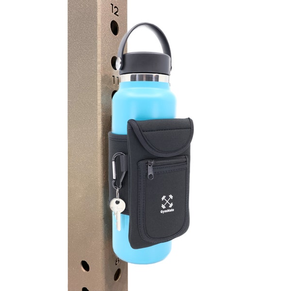 Gym Mate Magnetic Water Bottle Sleeve. Attaches Magnetically to Metal Surface. Accessory Pockets for Cell Phones, Key, Cards, Headphones.