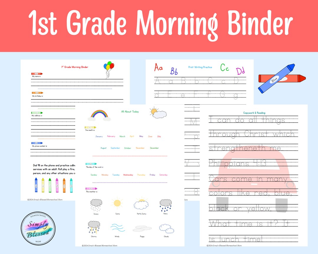 1st Grade Morning Binder, Morning Menu for Reading, Writing, Math, Name, Address, Phone Number ...
