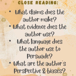 Questions for Close Reading Poster