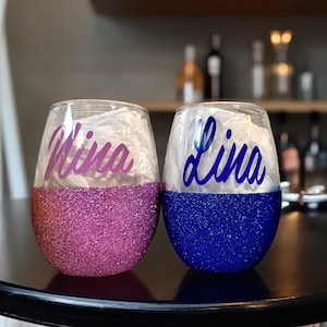 Stemless Wine Glass | Personalized Glitter Wine Glass | Bling Wine Glass | Birthday Wine Glass | Birthday Gifts | Anniversary Gifts