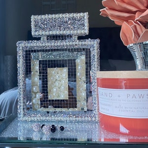 Luxury Perfume Bottle Shadow Box, Mosaic Mirror Tile, Rhinestones, Pearls, With Or Without Fairy Lights, Gifts For Best Friend, Gift Ideas
