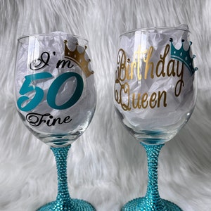 Rhinestone Birthday Wine Glass: Handmade Bedazzled Stemware