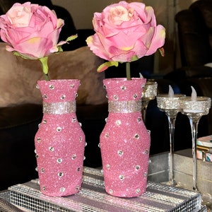 Flower Vase | Diamond Rhinestones Glitter Vase | Glam Home Decor | Coffee Table Centerpiece & Accent | Entryway Decor | Wedding Decor