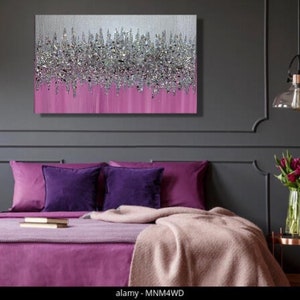 Glam Painting With Glass + Glitter/ Luxury Painting/ Original Painting/ Wall Decor/ Wall Art/ Modern/ Pink Decor/ Sparkly Wall Decor/ Gift