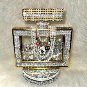 Custom Luxury Gold Perfume Bottle Shadow Box, 2 Variations With or Without Fairy Lights, Birthday Gifts, Home Decor, Table Centerpiece