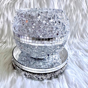 Glam Vase With Mirror Tile Crushed Glass & Glitter Luxury Home Decor Dining Table Coffee Table Centerpiece