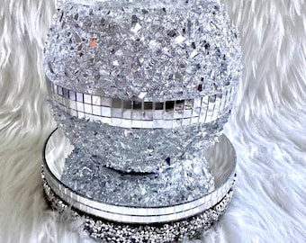 Glam Vase With Mirror Tile Crushed Glass & Glitter Luxury Home Decor Dining Table Coffee Table Centerpiece
