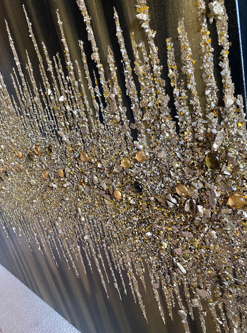 Glitter Wall Art Black & Gold Glam Wall Decor Luxury Wall Art Etsy