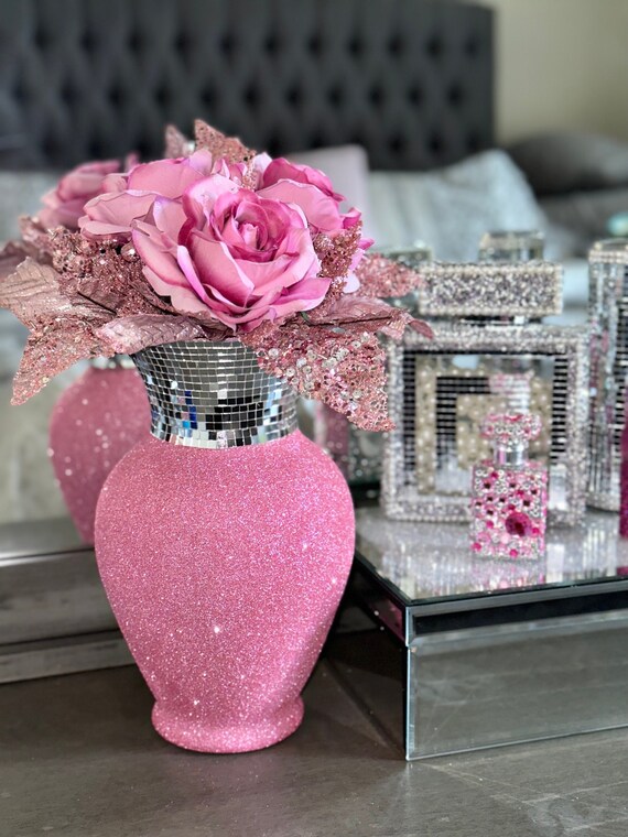 Luxury Glitter Glass Vase Mirror Tiles Glam Home Decor Pink Home