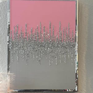 Cotton Candy Sparkle- Glam Painting Mirror Tile Border Crushed Glass & Glitter Pink Home Decor Silver Home Decor Livingroom Decor Wall Art