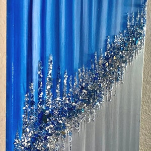 Graceful Royal Blue Glam Painting With Crushed Glass & Glitter