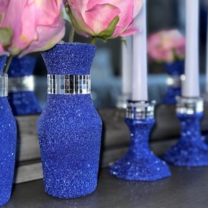 Luxury Glitter Vase Embellished With Mirror Tile | Coffee Table Glam Decor |Wedding Decor | Table Centerpiece | Glass Decor | Table Decor