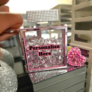 Personalized Glam Perfume Bottle Shadow Box Rhinestones Mirror Glass Tile Crystal Gems With Or Without Fairy Lights