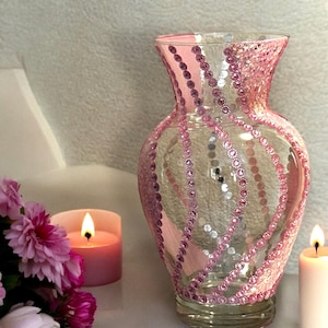 Glam Vase with Glitter, Flower Rhinestones, More Colors Available, Coffee Table Decor, Living-room Decor, Housewarming Gift