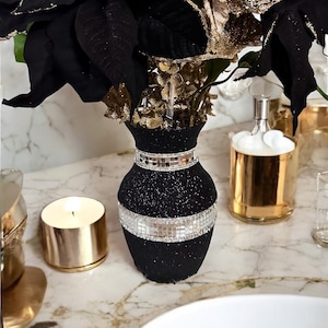 Glitter Vase With Mirror Tile & Rhinestones | Glam Home Decor | Luxury Home Decor | Coffee Table Decor | Dinner Table Centerpiece | Gifts