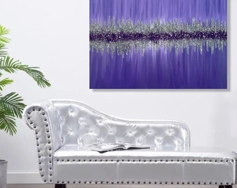 Purple Glitter Abstract Acrylic Painting: Glam Modern Wall Art