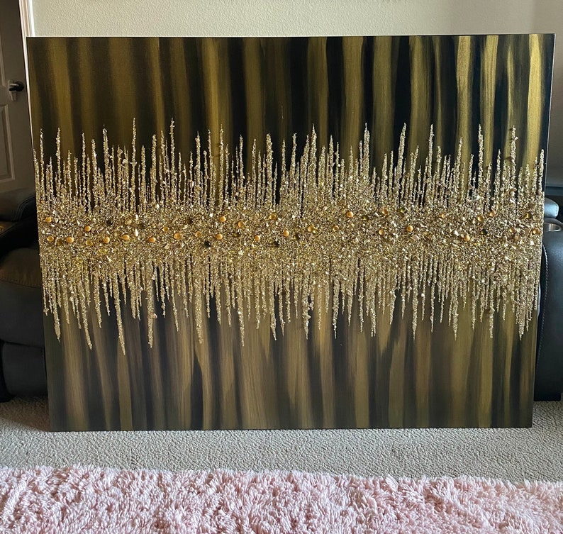 Glitter Wall Art Black & Gold Glam Wall Decor Luxury Wall Art Etsy
