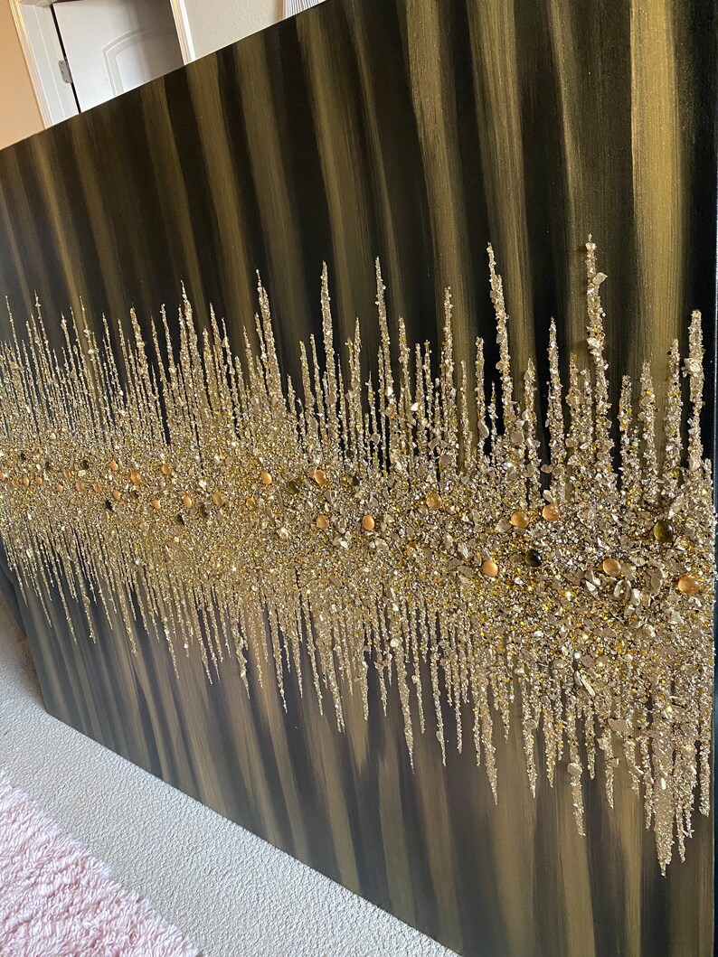 Glitter Wall Art Black & Gold Glam Wall Decor Luxury Wall Art Etsy