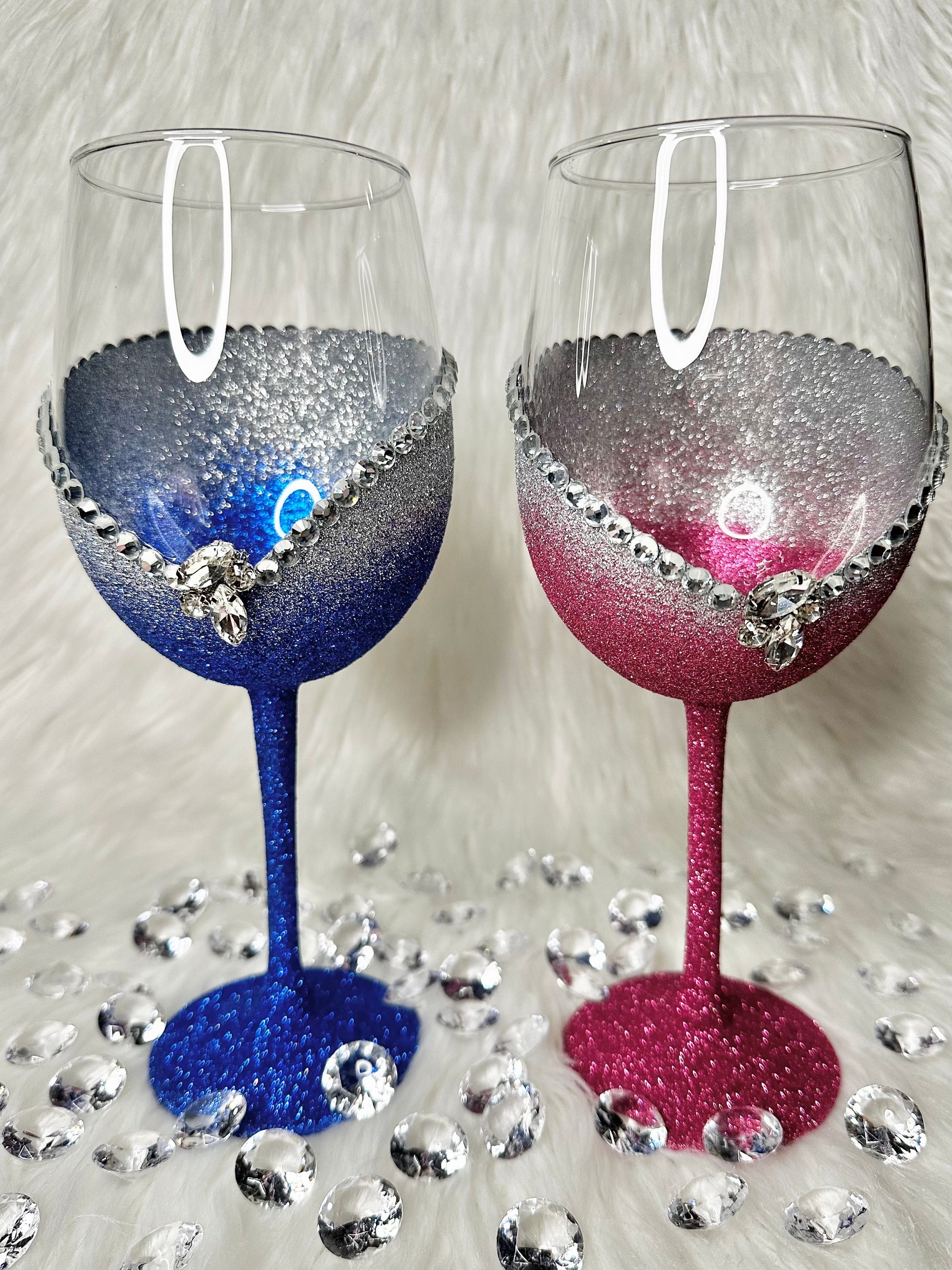 Ready to Ship, Ombre Glitter Wine Glass: Rhinestone Bling Decor - Etsy