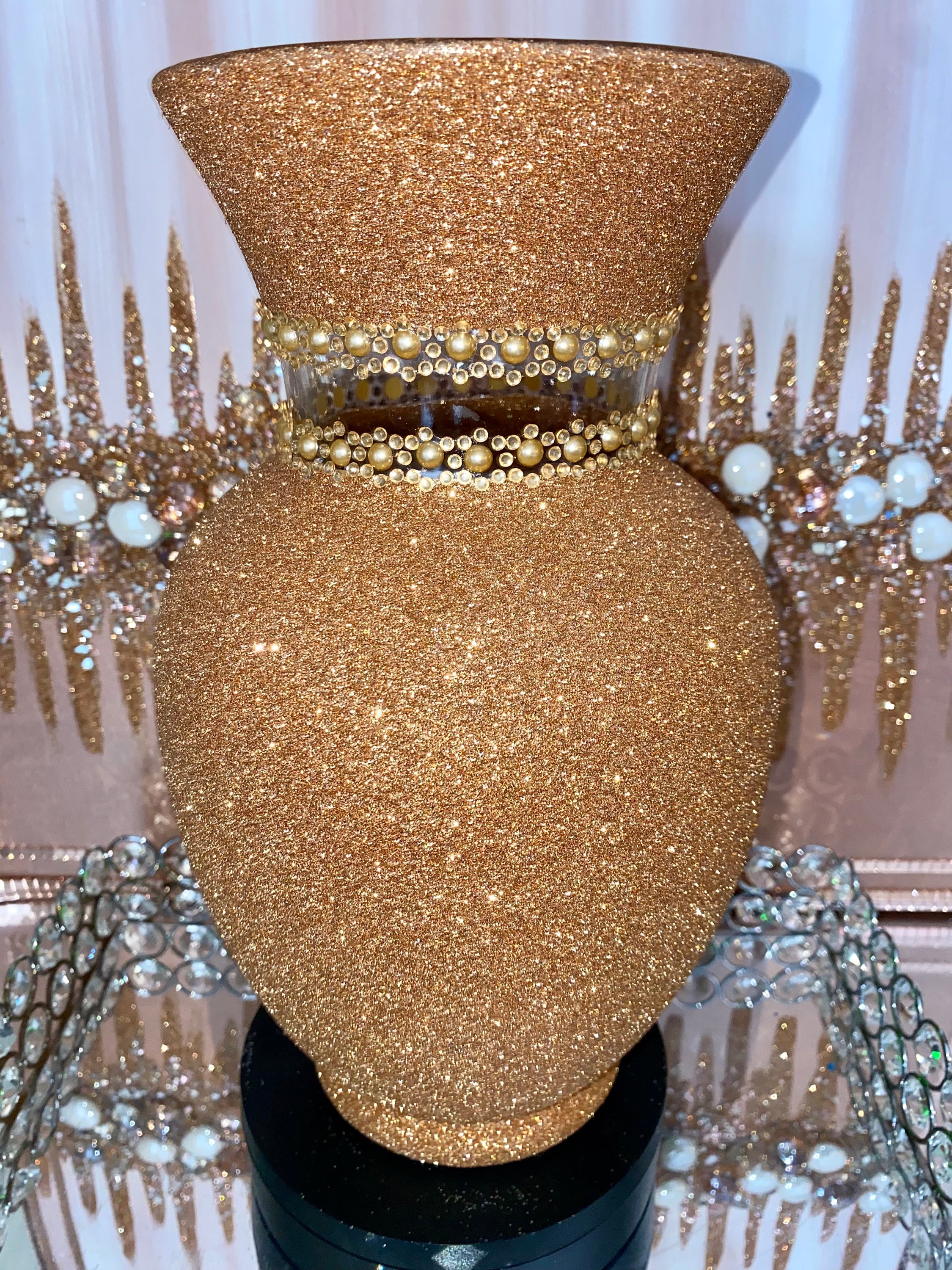 Glittery Textured Glass Vase Embellished With Pearls & Bling Home Decor ...