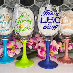Personalized Glitter Wine Glass With Rhinestones | Birthday Wine Glass | Bling Wine Glass | Glam Wine Glass | Birthday Gifts