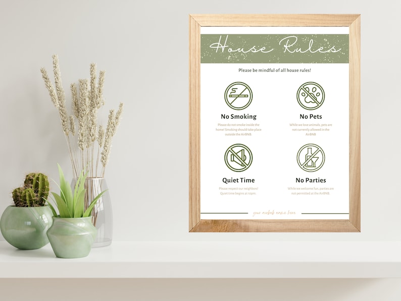 Airbnb Customizable House Rules Sign Vacation Rental Sign WIFI Info