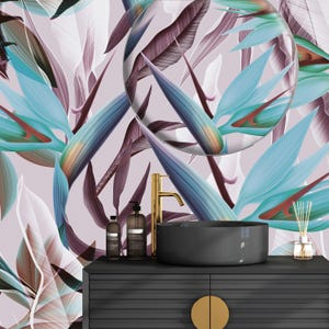 Tropical Leaves Mural - Vinyl Peel & Stick Removable - Unpasted - Leaves Self Adhesive Wallpaper - Bathroom Living Room Wall Art