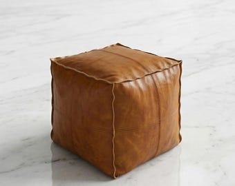Vegan Leather Cube Ottoman 42x42 cm (16.5”) – Modern Footstool Pouf