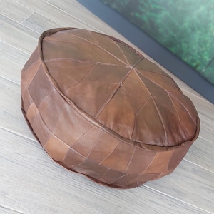 Handmade Genuine Leather Pouf: Moroccan Ottoman Floor Cushion