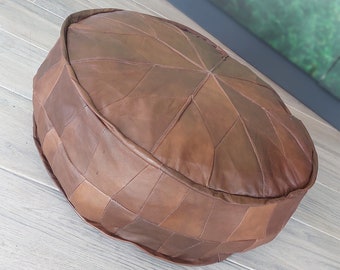Handmade Genuine Leather Pouf: Moroccan Ottoman Floor Cushion