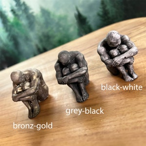 Handmade Concrete Thinker Statue Set: Minimalist Home Decor