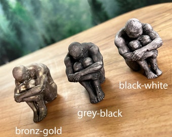 Handmade Concrete Thinker Statue Set - Minimalist Home Decor