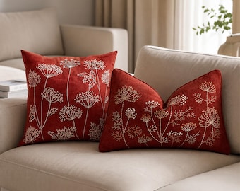 Floral Dandelion Embroidered Pillow Cover - Chenille 3D Embroidered Flower Cushion - Decorative Throw Case