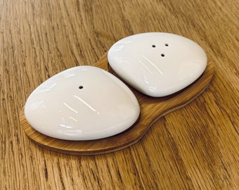 Ceramic and Bamboo Salt and Pepper Shakers - Modern Minimalist Tableware - Kitchen Gift Set