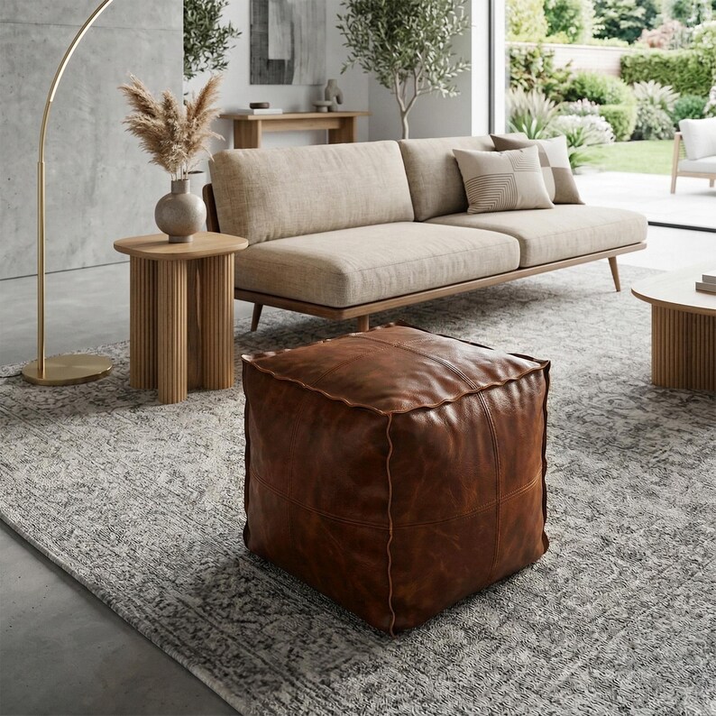 Handmade Pouf - Calming Pet Bed for Cat or Small Dog - Unstuffed Vegan Leather Ottoman image 8