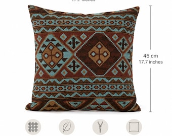 Boho Kilim Cushion Cover 45x45 Rustic Turkish Geometric Woven Sofa Pillow