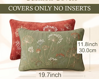 Chenille Olive Green Cushion Cover 18''x 18'' - Embroidery Fabric Throw Pillow 12''x 20''
