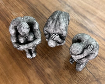Handmade Concrete Thinker Statue Set - Minimalist Home Decor