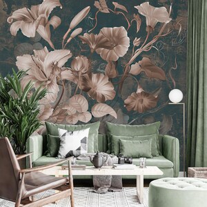 Dark Floral Wall Mural - Wallpaper - Vinyl Wallpaper - Floral Wallpaper - Peel and Stick - Self Adhesive Removable