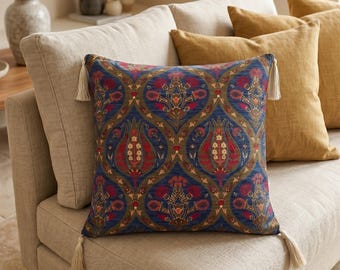 Blue Ottoman Style Cushion Cover with Tassels 45x45 cm