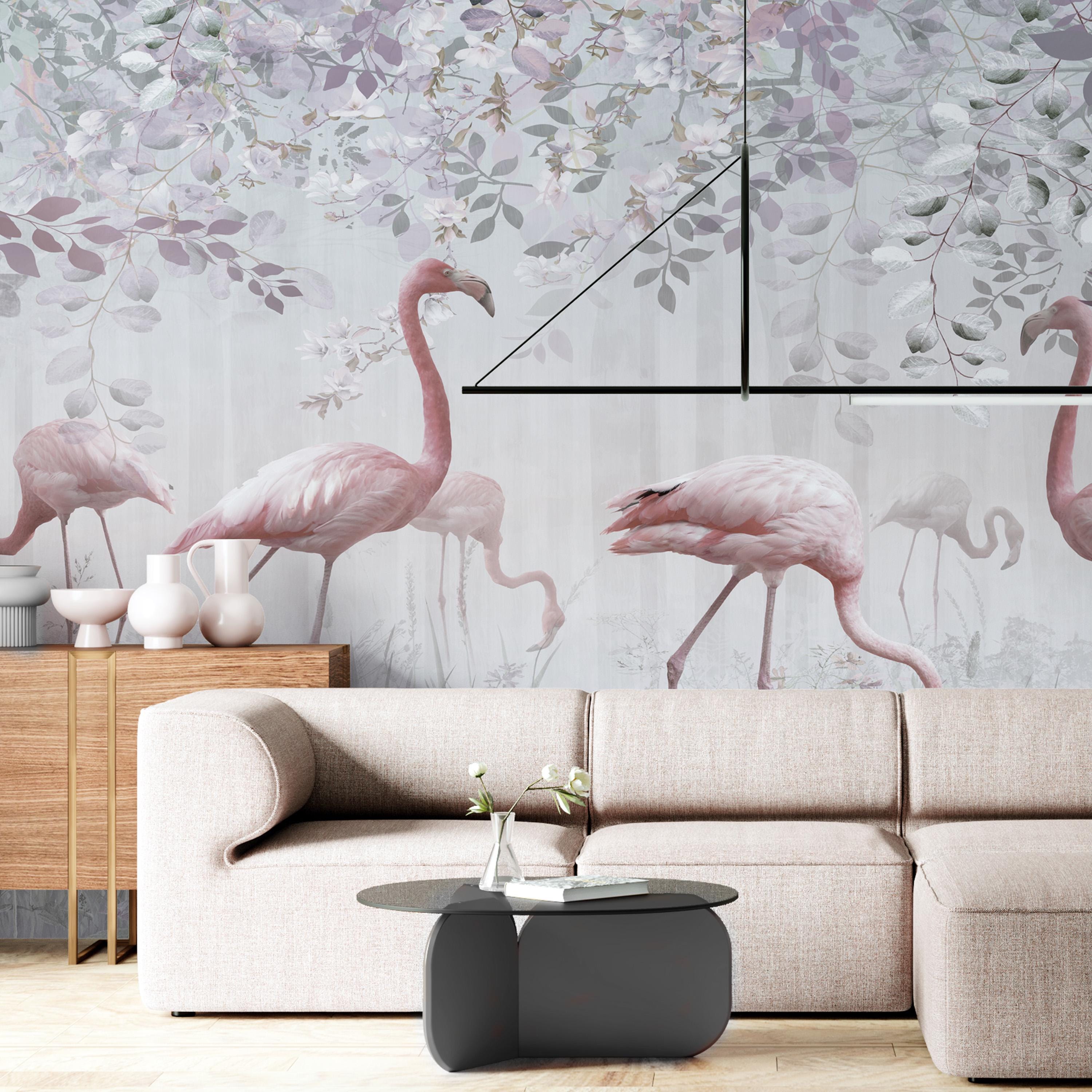 Wallpaper Vintage Soft Pink Flamingo Wall Mural - Elegant Wall Decor ...