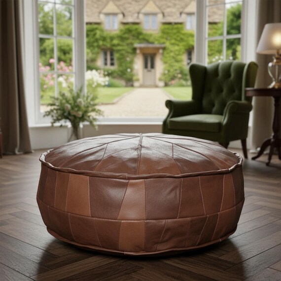 Handmade Leather Pouf - Personalized Calming Pet Bed for Cat or Small Dog