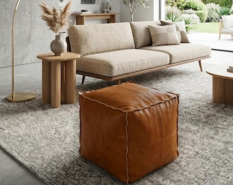 Modern Faux Leather Pouf / Cube Footstool / Contemporary Accent Furniture / Stylish Living Room & Bedroom Decor