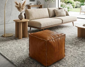 Handmade Pouf Pet Bed Unstuffed Vegan Leather Ottoman Home Decor Gift for House