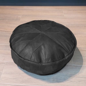 Handmade Genuine Leather Moroccan Pouf: Round Ottoman Footstool
