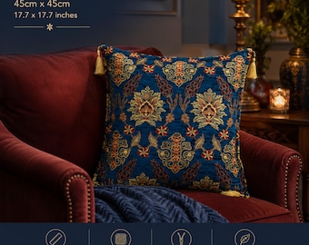 Blue Ottoman Cushion Cover Turkish Decorative Pillow Cover Luxury Boho Living Room